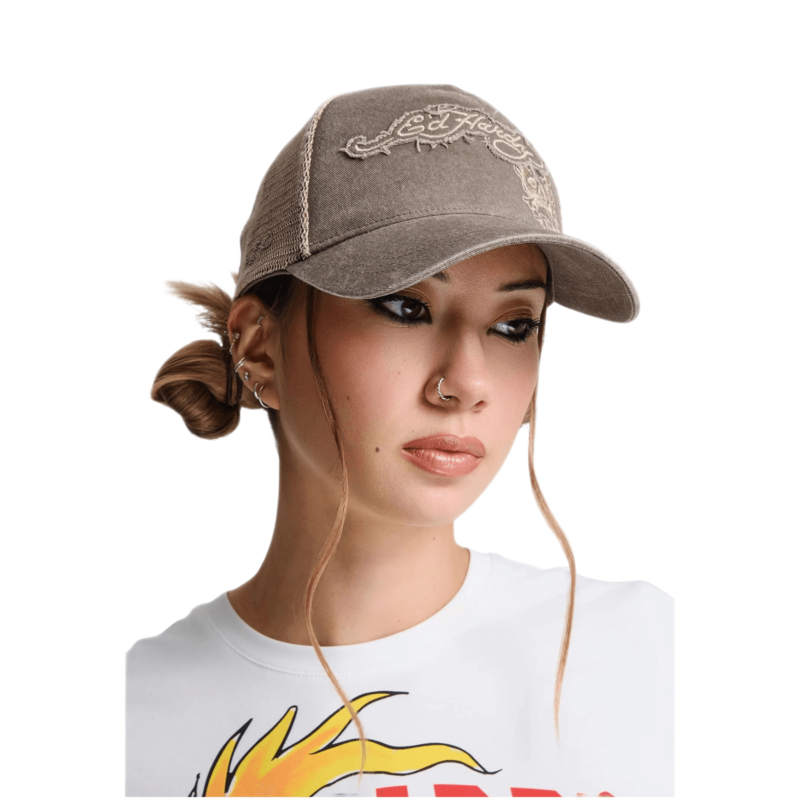 Unisex kačket Ed Hardy raw edge applique 5 panel trucker cap