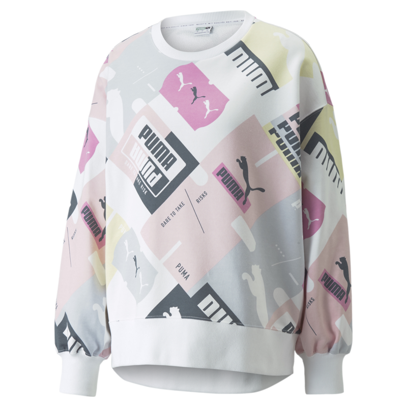 Ženski duks Puma Brand Love Oversized AOP Crew TR